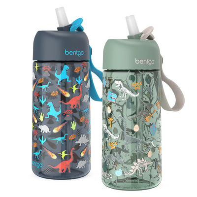 Bentgo Kids Prints Water Bottle (2-Pack) - Dinosaur/Dino Fossils